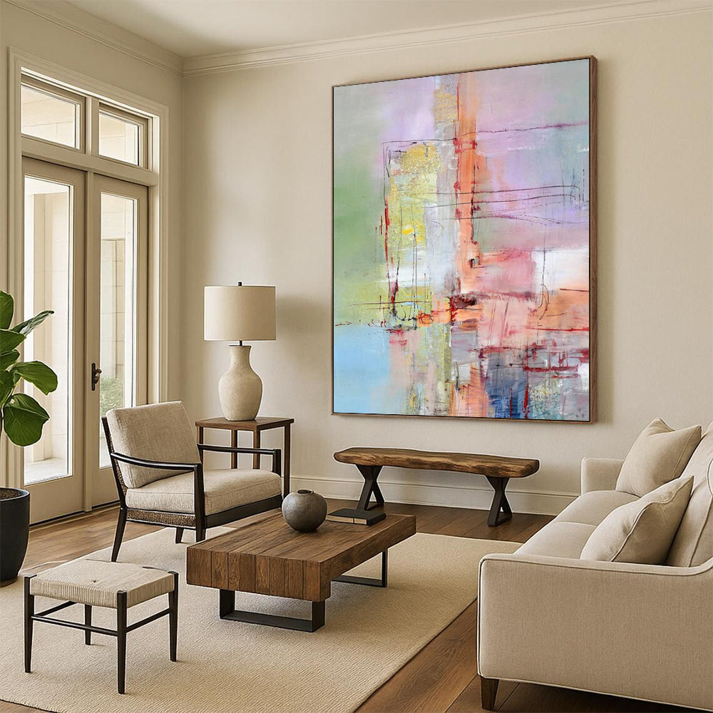 Pastel Abstract Layers - Soft - Hued Abstract Painting On Canvas CT2259