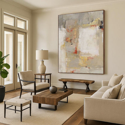 Neutral Tones with Red and Yellow Abstract - Abstract Painting On Canvas DKH1424