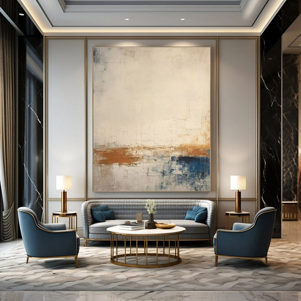 Neutral Tones with Brown & Blue - Abstract Minimalist Acrylic On Canvas CT1343
