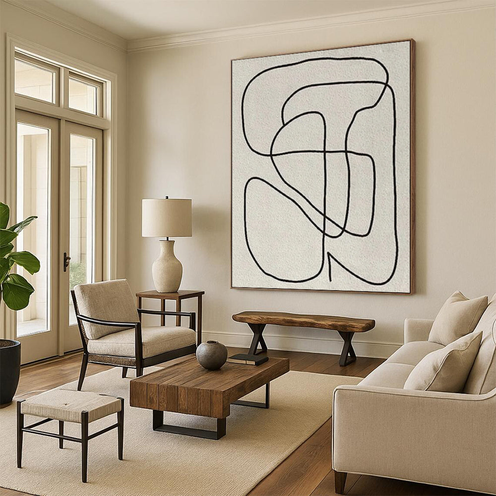 Black Lines on Light Gray - Abstract Curves Painting On Canvas DKH1136