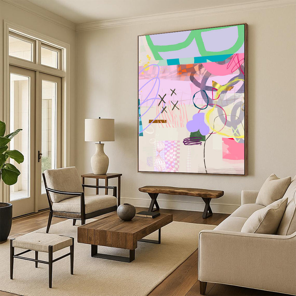 Pastel Colors, Playful Shapes - "Whimsy Playground" - Mixed - media Abstract Art CT1823