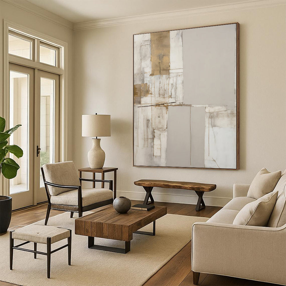 Subtle Neutrals and Gold Abstract - Abstract Painting On Canvas DKH1318