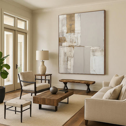 Subtle Neutrals and Gold Abstract - Abstract Painting On Canvas DKH1318