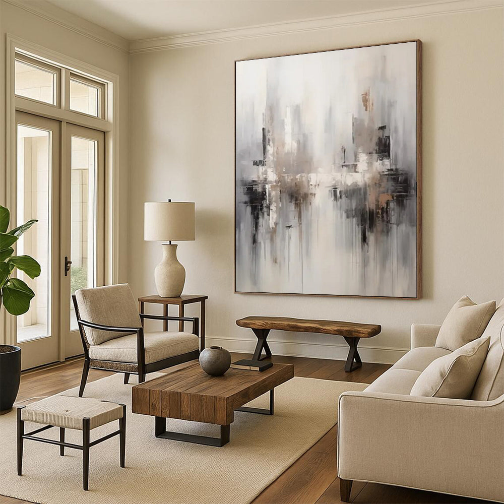 “Gray - Beige Abstract Cityscape” ，Abstract Acrylic Painting CT0830