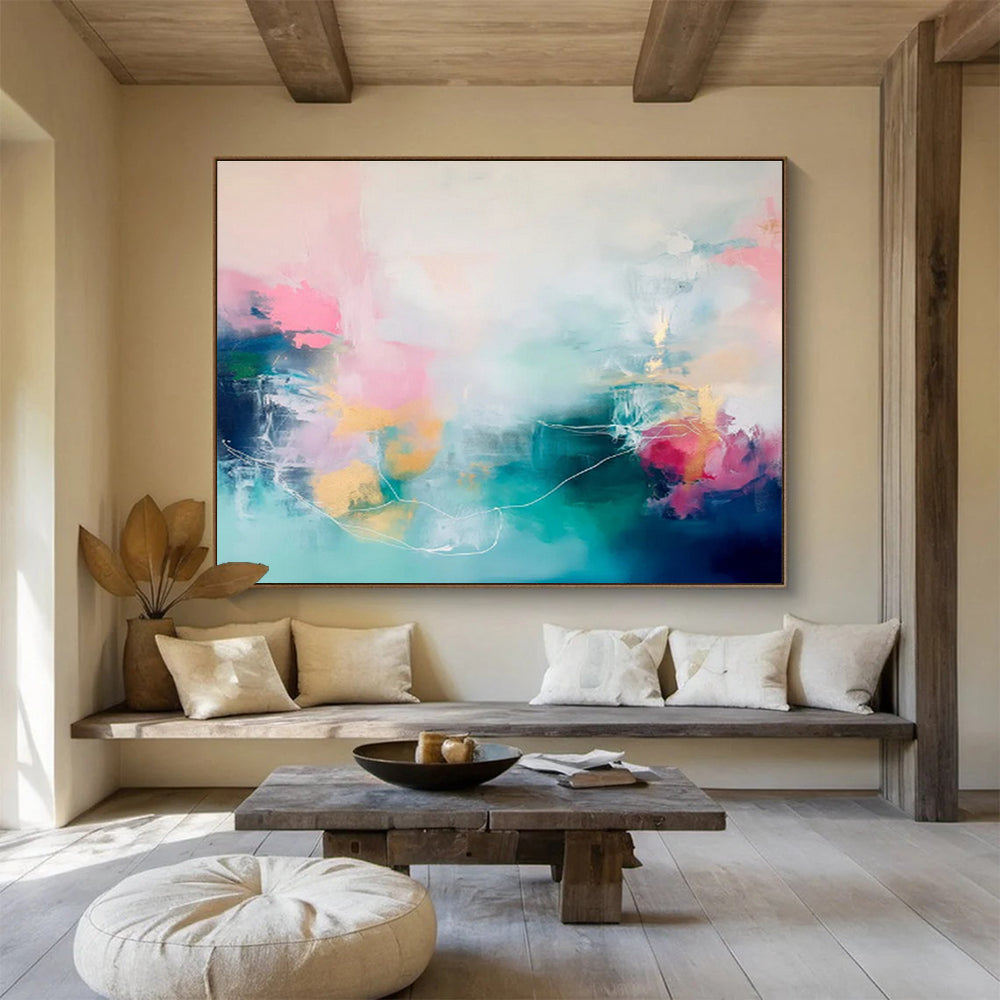“Pastel & Teal Dreamscape” Abstract Acrylic Painting On Canvas DKH472