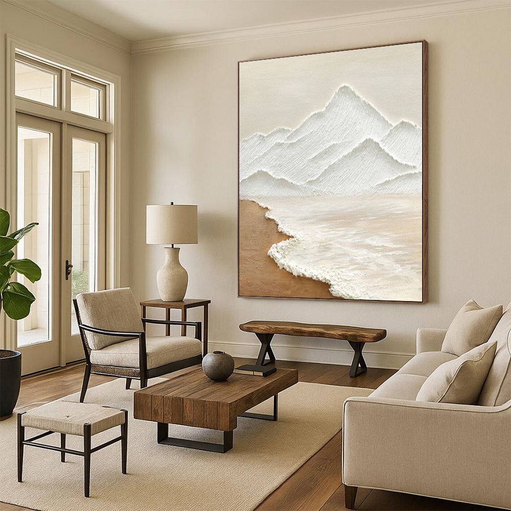 “Textured Mountain - White, Beige 3D Landscape” Painting On Canvas DTP273