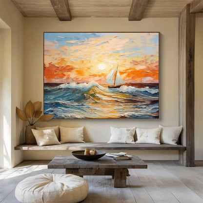Sailboat at Sunset - Impressionistic Seascape Painting On Canvas DKH625