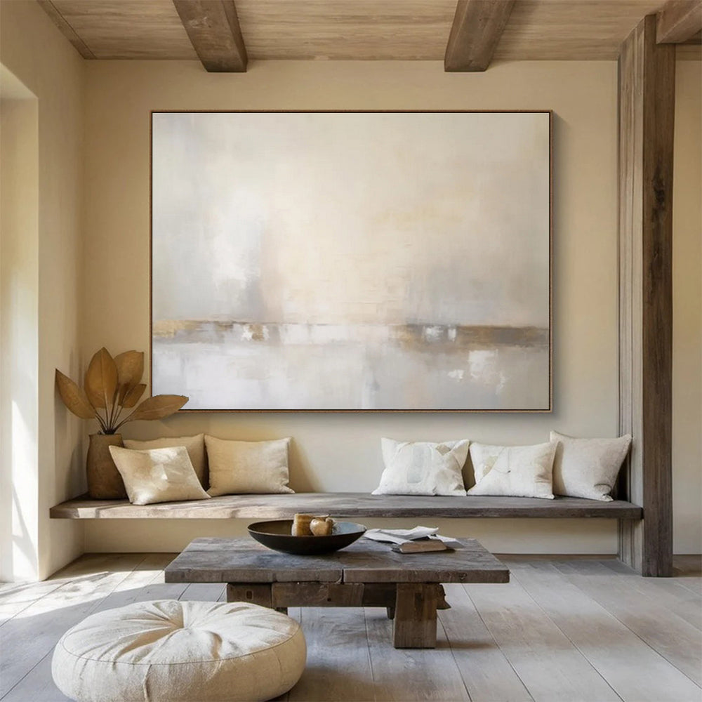 “Beige & Gray Subtle Horizon” Abstract Landscape Painting On Canvas DKH331