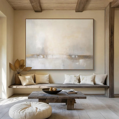 “Beige & Gray Subtle Horizon” Abstract Landscape Painting On Canvas DKH331