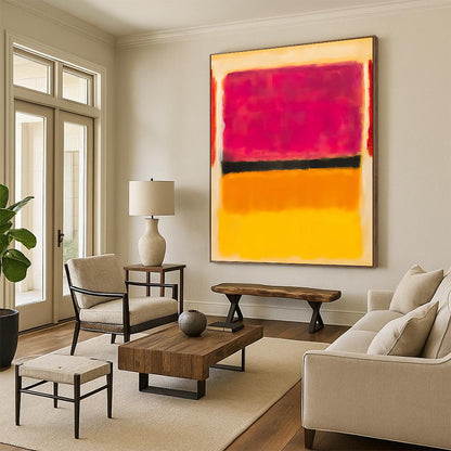 “Pink, Black, Orange & Yellow Color Layers” - Abstract Layered Painting On Canvas DKH1609