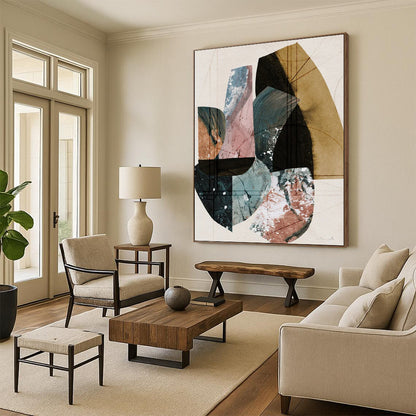 Geometric Collage of Earth Tones - Abstract Painting On Canvas CT2309