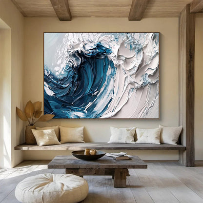 Crashing Wave - Deep Blue & White Impasto Seascape Painting On Canvas DKH873