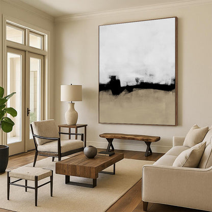 “Black - White - Beige Abstract” - Black, White & Beige Subtle Painting On Canvas DKH0965