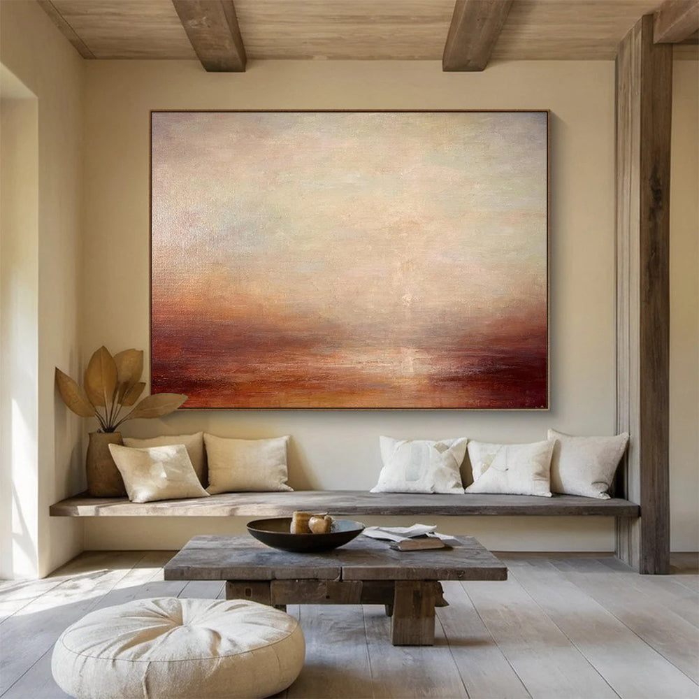 “Soft Earth Tones Blurred Horizon” - Subtle Landscape Painting On Canvas DKH775