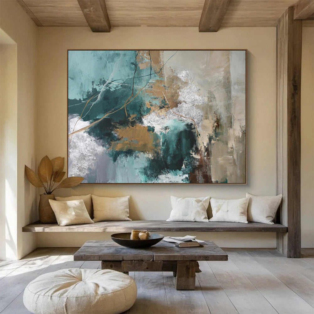 “Teal - Gold Abstract Pathways” Abstract Acrylic Painting On Canvas DKH513