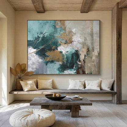 “Teal - Gold Abstract Pathways” Abstract Acrylic Painting On Canvas DKH513