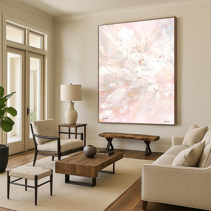 “Pink - Tinted Floral Dream” - Ethereal Flower Abstraction Painting On Canvas DKH1088