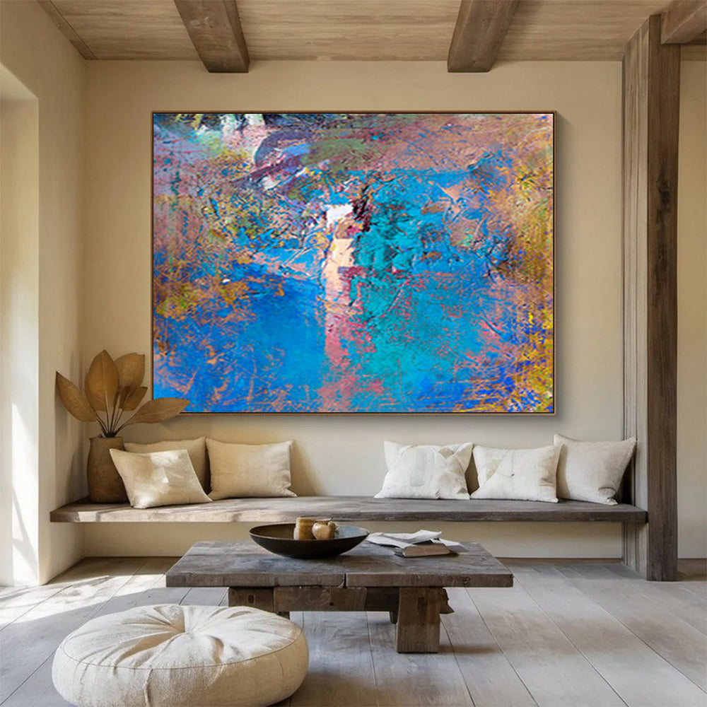 “Blue & Colorful Textured Abstraction” Impasto Abstract Painting On Canvas DKH366