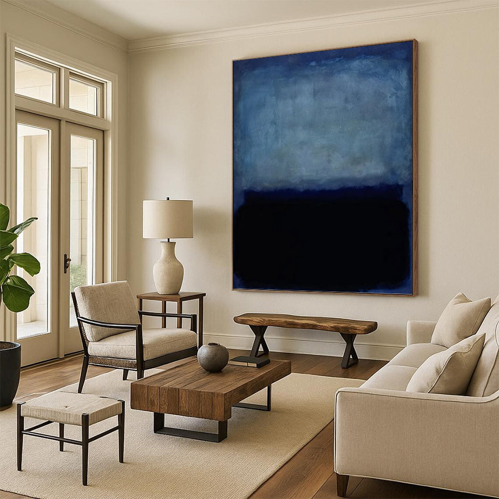 “Soft Blue & Deep Black Layers” - Rothko - Inspired Color - Field Painting On Canvas DKH1617