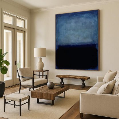 “Soft Blue & Deep Black Layers” - Rothko - Inspired Color - Field Painting On Canvas DKH1617