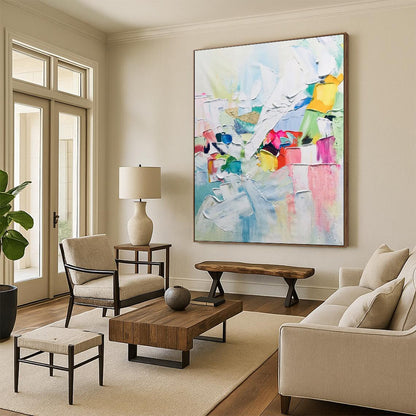 “Pastel Abstract Joy - Soft Color Impasto Abstraction” Painting On Canvas DTP267