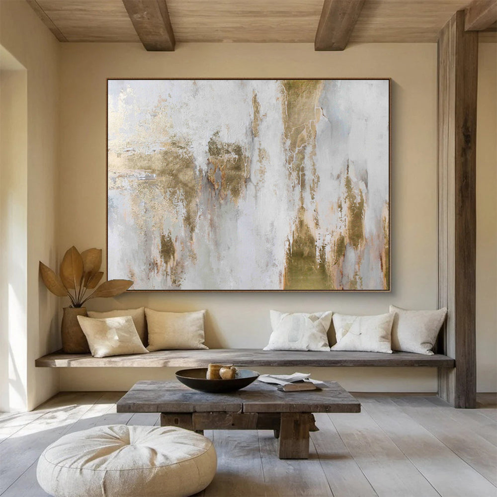 “Gold - White Textured Abstraction” Abstract Acrylic Painting On Canvas DKH521