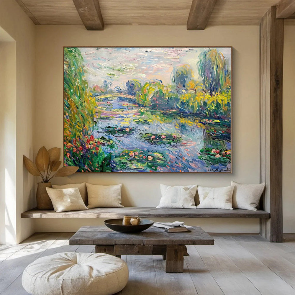 Monet - Inspired Water Lilies - Impressionist Landscape Painting On Canvas DLZ197
