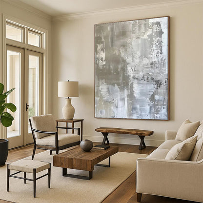 “Gray - White Abstract Textures” ，Abstract Acrylic Painting CT0852