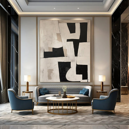 Monochrome Geometric Blocks - Abstract Geometric Acrylic Painting CT1364