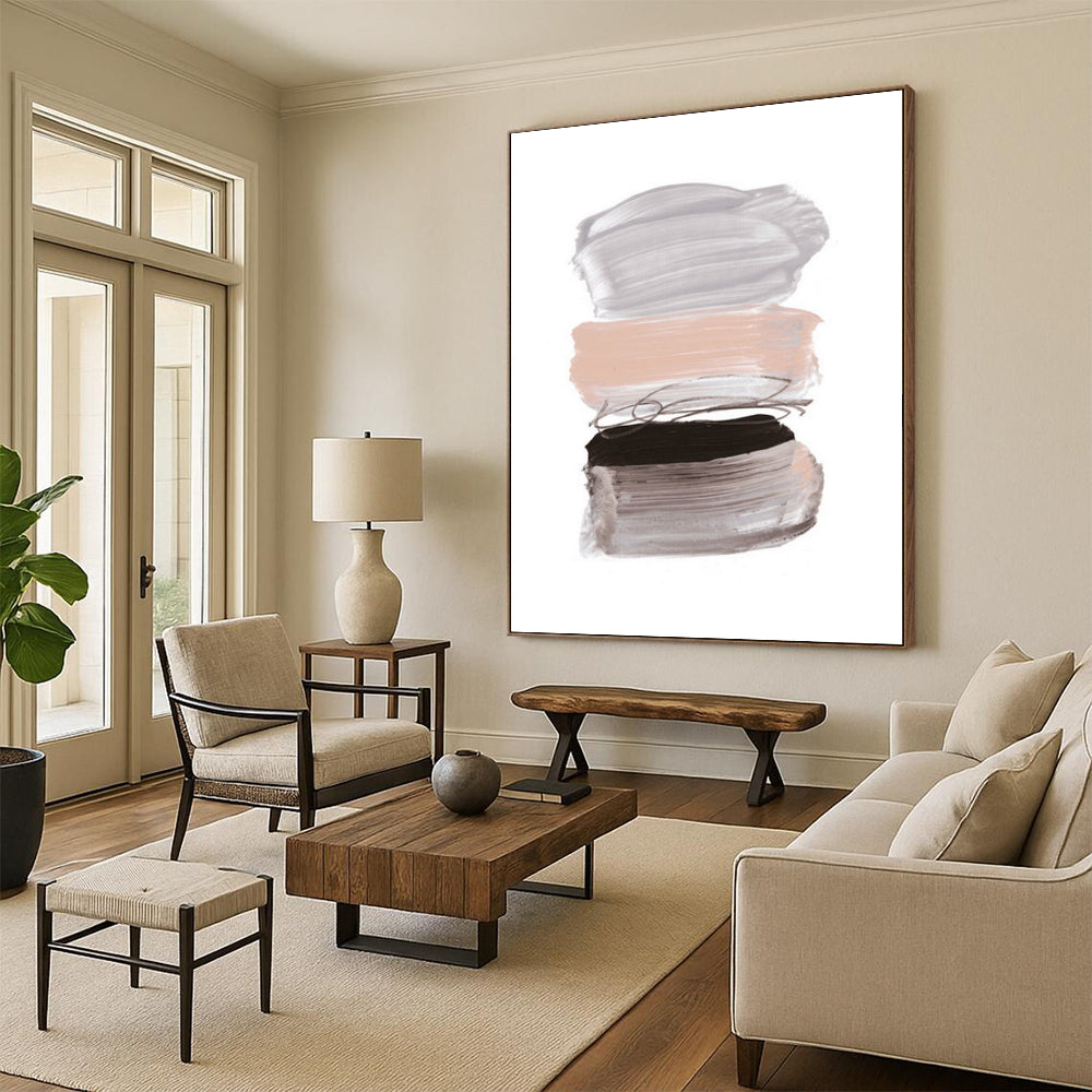 “Soft Gray - Pink Paint Strokes Stack” - Minimalist Color Field Painting On Canvas DTP184