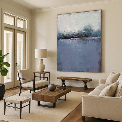 “Misty Purple & Gray Landscape” - Purple, Gray & Blue Abstract Landscape Painting On Canvas DKH1224