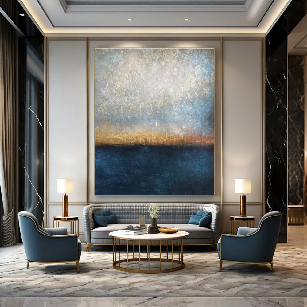 Muted Blues, Greys & Golds, Horizon Line - "Eternal Dusk" - Abstract Landscape Oil Painting CT1441