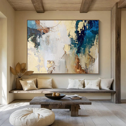“Blue - Gold Abstract Fusion” Abstract Acrylic Painting On Canvas DKH512