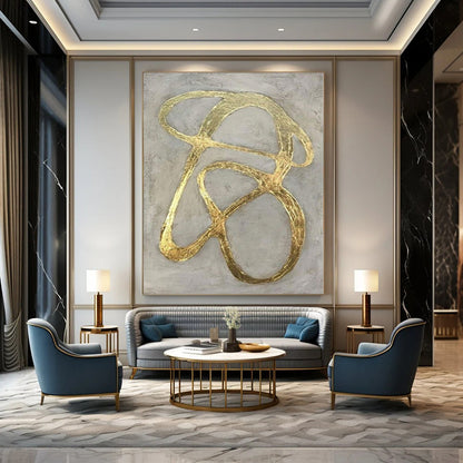 “Gold - Gray Abstract Loops” – Metallic Abstract Painting CT1097