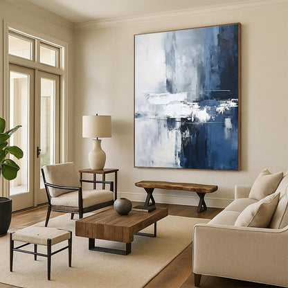 “Blue - Gray - White Abstract Structures” ，Abstract Oil Painting CT0851