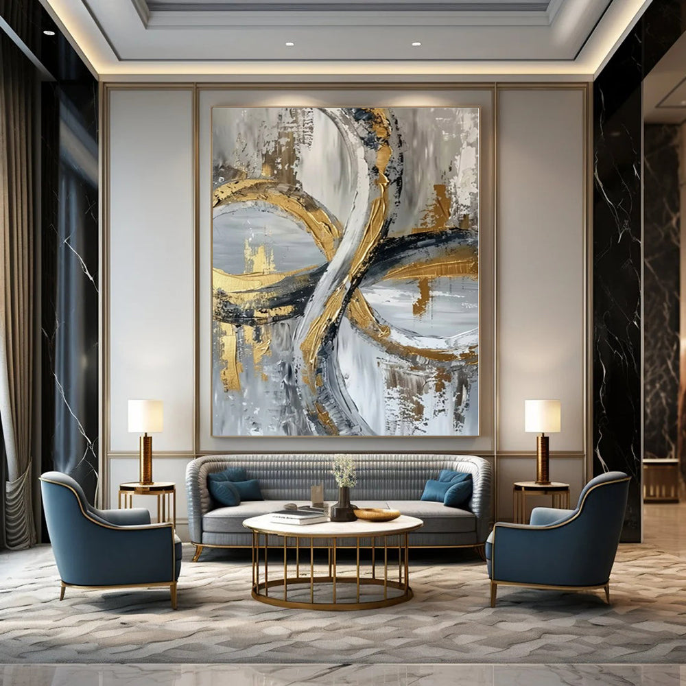 Intertwined Gold & Grey Loops - Abstract Textured Acrylic CT1251