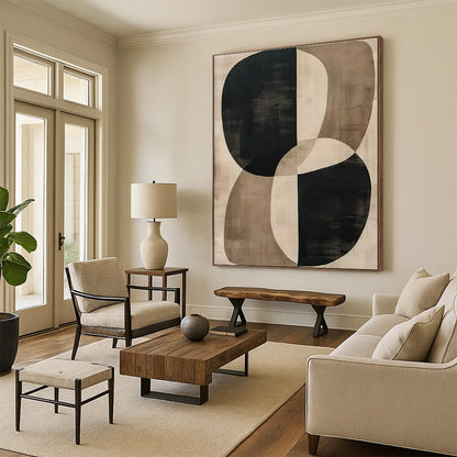 “Black - Beige Curvilinear Forms” ，Abstract Geometric Art CT0865