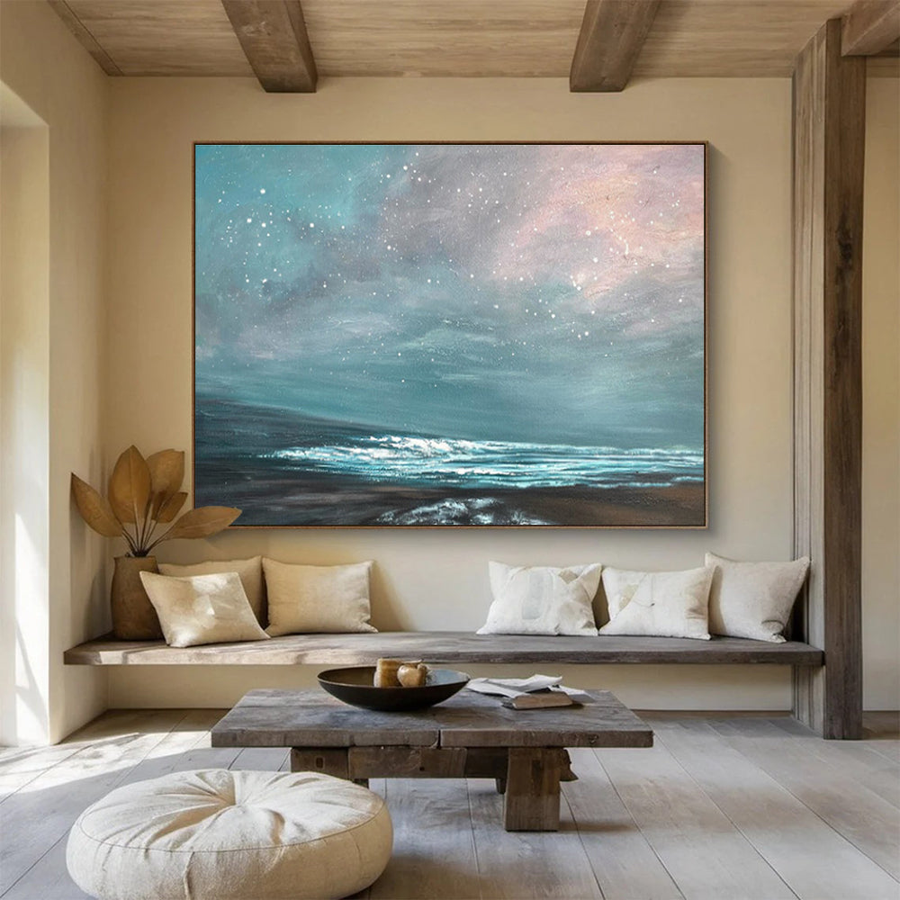 Pastel Starry Sky and Sea “Dreamy Dusk Tide” Painting On Canvas DKH106