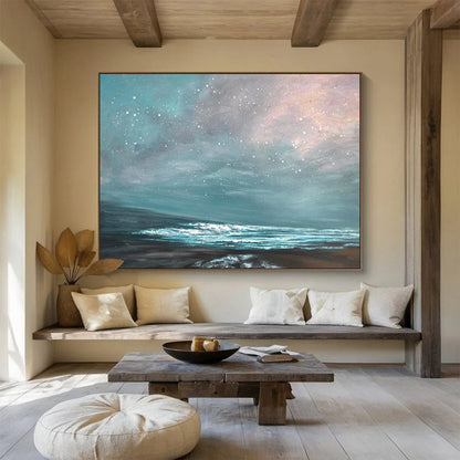 Pastel Starry Sky and Sea “Dreamy Dusk Tide” Painting On Canvas DKH106