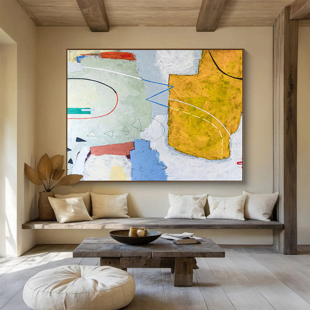 “Soft Geometric Collage” Abstract Mixed - Media Painting On Canvas DKH559