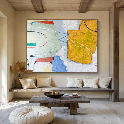 “Soft Geometric Collage” Abstract Mixed - Media Painting On Canvas DKH559