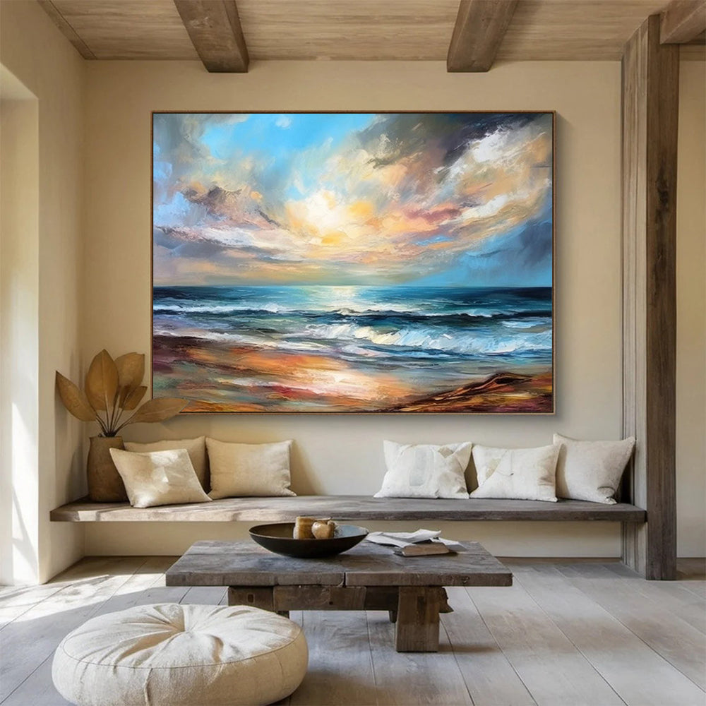 “Vibrant Sunset Beach” Impressionist Seascape Painting On Canvas DKH338