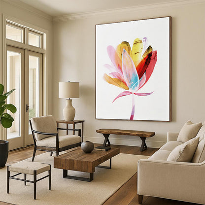 “Vibrant Watercolor Flower” - Pink, Yellow, Blue Watercolor Painting On Canvas DTP215