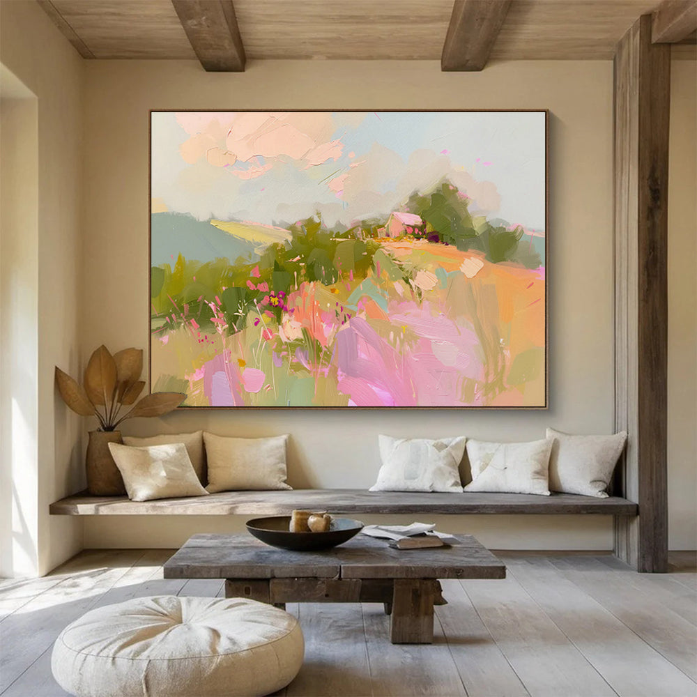 Pastel Landscape Dream Soft Colors Floral & Rural Scene Painting On Canvas DKH208