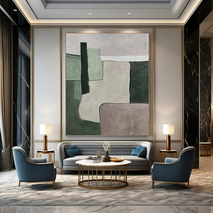 Muted Greens & Greys, Geometric Forms - "Soft Structure" - Abstract Acrylic Painting CT1434