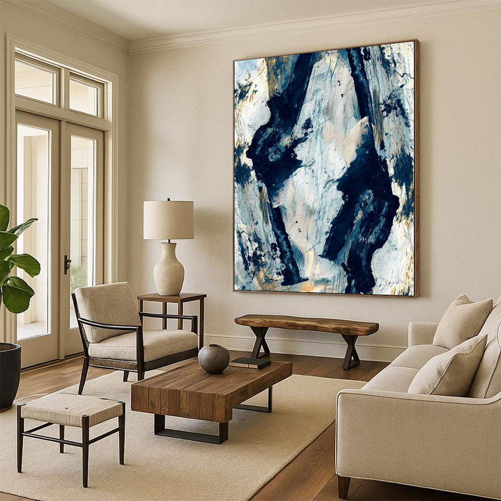 “Abstract Figure Silhouettes in Blue” - Abstract Expressionist Painting On Canvas DTP172