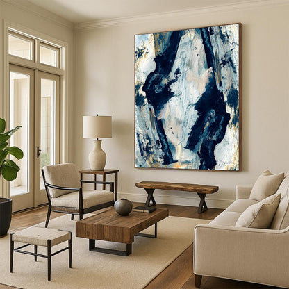 “Abstract Figure Silhouettes in Blue” - Abstract Expressionist Painting On Canvas DTP172