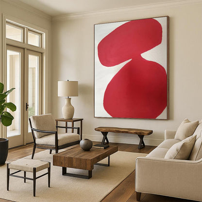 “Red Organic Shapes on White” - Minimalist Abstract Painting On Canvas DKH1079