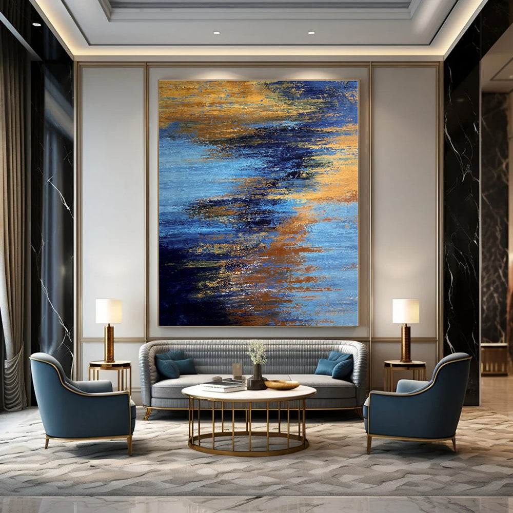 Blue - Gold Fusion - Abstract Landscape Oil Painting CT1234
