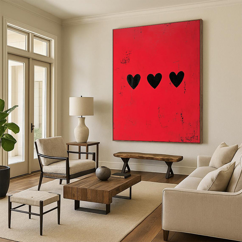 “Red with Three Black Hearts” - Minimalist Pop Art CT1935